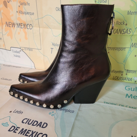 JeffreyCampbell Stylish Black Leather Studded Ankle Boots Size 10 - Picture 3 of 12